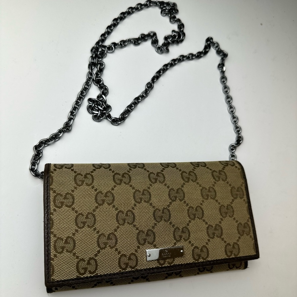 Gucci GG Monogram Supreme Canvas And Brown Leather Wallet